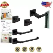 Rustproof 24-Inch Towel Bar Set with Toilet Roll Holder and Robe Hooks in Black