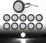 TMH 1-1/4 Inch Round 6 LED Bullet White Light Side Marker Indicator Lights LED Marker Trailer Lights Surface Mount for Truck Mack Bus RV Dump Pickup 12V DC (10 Pcs)