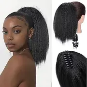 FUNING 12-Inch Curly Ponytail Hair Extensions - Clip-In, Black, 12 inches