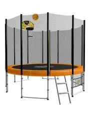 [Kahuna] 8ft Round Spring Trampoline with Net, Pad, Ladder and Basketball Set Orange