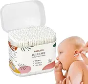 Baby Cotton Swabs, Double Tipped Ear Swabs with Storage Box - Health Care Tool for Ear Nose Clean, Cosmetics, Personal Hygiene, Wood Sticks