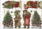 German Embossed SILVER GLITTER Scrap Die Cut - Christmas Santa's WOW EF7442G