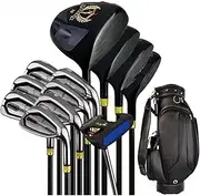 13-Piece Golf Club Set Suitable for Polo Golf Clubs Full Set Men's Black Set Golf Gauze Professional Set TY006M, Including No. 1 Wood, No. 3 Wood, No. 5 Wood, Iron, No. 7 Iron, Putter, Golf Bag,