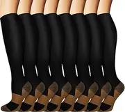 8 Pairs Graduated Copper Compression Socks for Men & Women 15-20mmHg Knee High Support Socks for Running Athletic Cycling