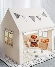 Large Kids Play Tent with Mat, XICEN Play Tent Indoor with Star Lights and Windows, Playhouse for Boys and Girls Aged 3+, Kid Tent with Mat Washable (White)
