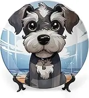 Decorative Ceramic Schnauzer Plates for Display, Boho Style Dinner Plate with Display Stand, China Plate for Home Decor, 8 Inch