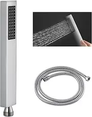 [ACA International] WELS Bathroom Square Handheld Shower Silver Hand Held Shower with Shower Hose Brass Spray Shower Head (Chrome)