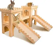 NICERINC PET Extra Large Wooden Rabbit Castle Hideaway Tunnel and Bed Small Animal Hideaway Hut Solid Safe Construction Play Hideaway Hut for Rabbit Guinea Pig Chinchilla 23041001