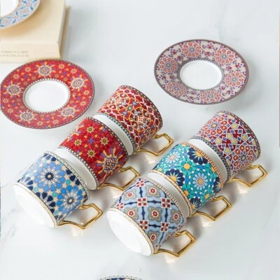 European Style Ceramic Luxury Coffee Cup & Saucer Home Tea Water Cups New