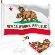 Combo Pack: 6 Feet Tangle Free Spinning Flagpole (White) California Double