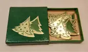 G VTG TIE-TIE CHRISTMAS STICKER SEALS SCRAP w/ ORINGINAL BOX GOLD & GREEN TREES
