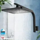 Black 11'' Rectangle Plastic Shower Head Gooseneck Wall Arm Set WELS Watermark