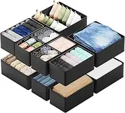 SpaceAid Drawer Organizer for Clothes, 12 Pack Dresser Drawer Organizer Bins, Closet Organizers and Storage Dividers for Clothing, Underwears, Socks (Black)