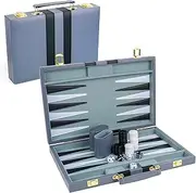 Backgammon Set of 2 Players, Classic Backgammon Set for Adults, Board Game with High-Quality Leather Case, Portable and Travel Backgammon Set (Grey, 15 Inches)