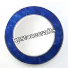 18" Luxury Lapis Lazuli Stone Round Mirror | Handmade Silver Leaf Wall Decor |