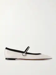 [Aquazzura] Aquazzura - Romy Embellished Grosgrain-trimmed Leather Ballet Flats - White - IT42 IT 42 White