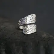 Bypass Ring, Hammered Silver Wrap Ring, Women's Cuff Ring Adjustable Size