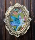 Hummingbird print with Flowers in mini gold vintage style ornate frame