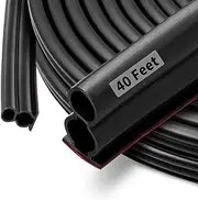 Fingwerk 40 Feet Rubber Door Weather Stripping Door Seal Large Gap, Self-Adhesive Extra Thick D-Shape Door Seal Strip for Door Frame Door Insulation Strip, Easy Cut to Size(Black)