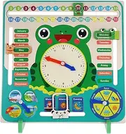 Kisangel Wooden Frog Clock Toy for Boys and Girls Montessori Learning Tool and Date Education Toy