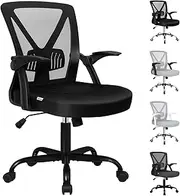 [ALFORDSON] Ergonomic Office Copmuter Mesh Chair with Recline, Flip-Up Arms & Lumbar Support, Mid Back & Height Adjustable Student Study Desk Seater for Gaming Racing Task, All Black
