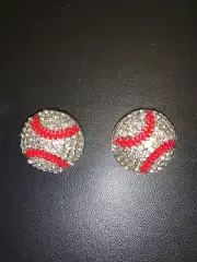 Rhinestone Baseball metal button concho slider Charm Set Of 2