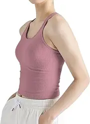 [sphinx cat] Womens Ribbed Workout Crop Tops with Built in Bra Yoga Racerback Tank Top Slim Fit