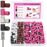 Haozher 135pcs Nail Drill Bits Sanding Bands for Acrylic Nails (Mix 180/240/120/80 Grit) (Large)