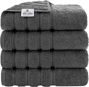 [American Soft Linen] 4 Piece Bath Towel Set, 100% Turkish Cotton Bath Towels for Bathroom, 27x54 in Extra Large Bath Towels 4-Pack, Bathroom Shower Towels, Grey Bath Towels