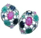 Natural 22.5 carat natural Ruby Emerald Sapphire .925 Sterling Silver handmade S