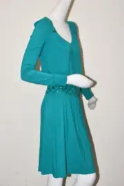 $395 NEW ESCADA Sport Jersey Dress Beaded Sequins Crystals Viscose Turquoise 34