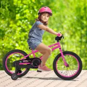 CostwayKids Bike for 4-7 Years Old Sport Bicycle Adjustable with Training Wheels-Pink-18 inches