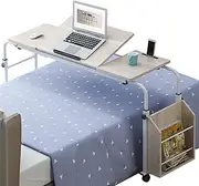 YueME Overbed Table with Wheels with Adjustable Tilt Stand Board, Cross-Bed Laptop Desk Adjust Height,Stretchable Mobile Bed Workstation Comput Tray Table Home and Hospital Use