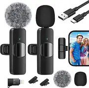 Wireless Lavailer Microphones for iPhone/Android Phone/iPad, Yakiter Plug-Play Clip on Lapel Mics with Auto Noise Reduction for Video Recording, Vlog, Interview, TikTok, YouTube(K9)