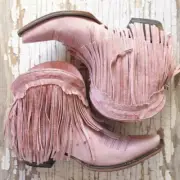 Junk Gypsy x Lane Leather Spitfire Fringe Boots Rose Pink Boho Cowgirl Size 6