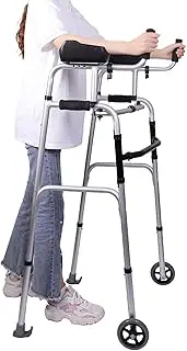 Upright Walker, Foldable Platform Walker for Elderly, Folding Walker for Seniors, Foldable Standard Walker with Fixed Caster Wheels and Removable Padded Armrests, up to 150kg 110-185cm