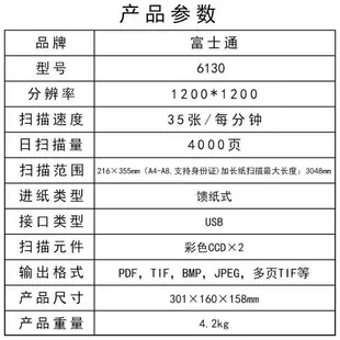 富士通fi6130快速連續自動進紙雙面彩色高清專業辦公小型掃描儀機