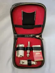 Vintage Gilette Leather Travel Case Razor Kit NOS