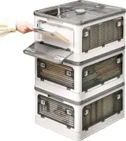 5 Door Stackable Foldable Storage Box w/ Wheels Small 95L White Organizing Bin