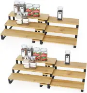 4PCS 3 Tier Expandable Spice Rack Step Shelf Organizer for Cabinet Countertop