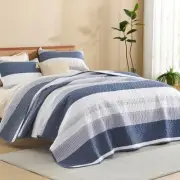 Quilt King Size Mineral Blue, Stripe Patchwork Summer Bedspread Coverlet 3