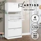 Artiss Shoe Rack Storage Cabinet Organiser Shelf Drawer 60 Pairs 4 Doors White