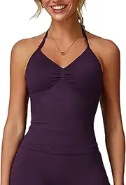 [ABOCIW] Womens Impact Longline Strappy Top Halter Sports Bra Sleeveless Gym Yoga Workout Tank Tops with Bra