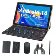 10 inch Android 14 Tablet, 6GB RAM 32GB ROM Powerful Quad-core CPU, 1280*800