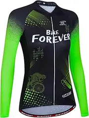 [LMKIJNB] Womens Cycling Jersey Long Sleeves Bicycle Clothing Sportswear Biking Suit Tights Spring Autumn Moisture Wicking Quick-Dry UV Protection MTB Outdoor Windproof XD008,Green,L