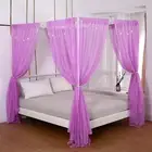 Canopy Bed Curtains with LED Lights Full Queen Size 8 Panel Tulle Drapes Room De