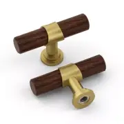 10 Pack Gold Cabinet Knobs Single Hole Walnut Wood Grain Metal Drawer Pulls