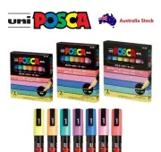 7 x Uni Posca Paint Marker Pens Soft Natural Pastel set - Extra Fine/Fine/Medium