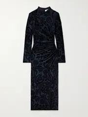 [Sea] Sea - Alia Devoré-velvet Midi Dress - Navy - large large Blue