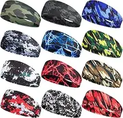 12 Pack Sports Sweatbands for Men Women Running Headbands Moisture Wicking Workout Headband for Running Yoga Cycling Fitness